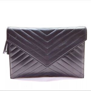 Yves Saint Laurent YSL Black Leather Chevron Quilted Clutch Preloved Purse